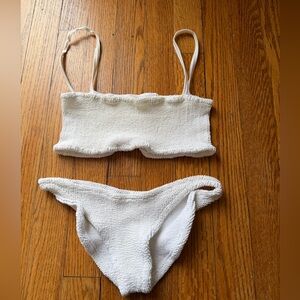 Hunza G White Textured Bikini Top with Thin Straps
